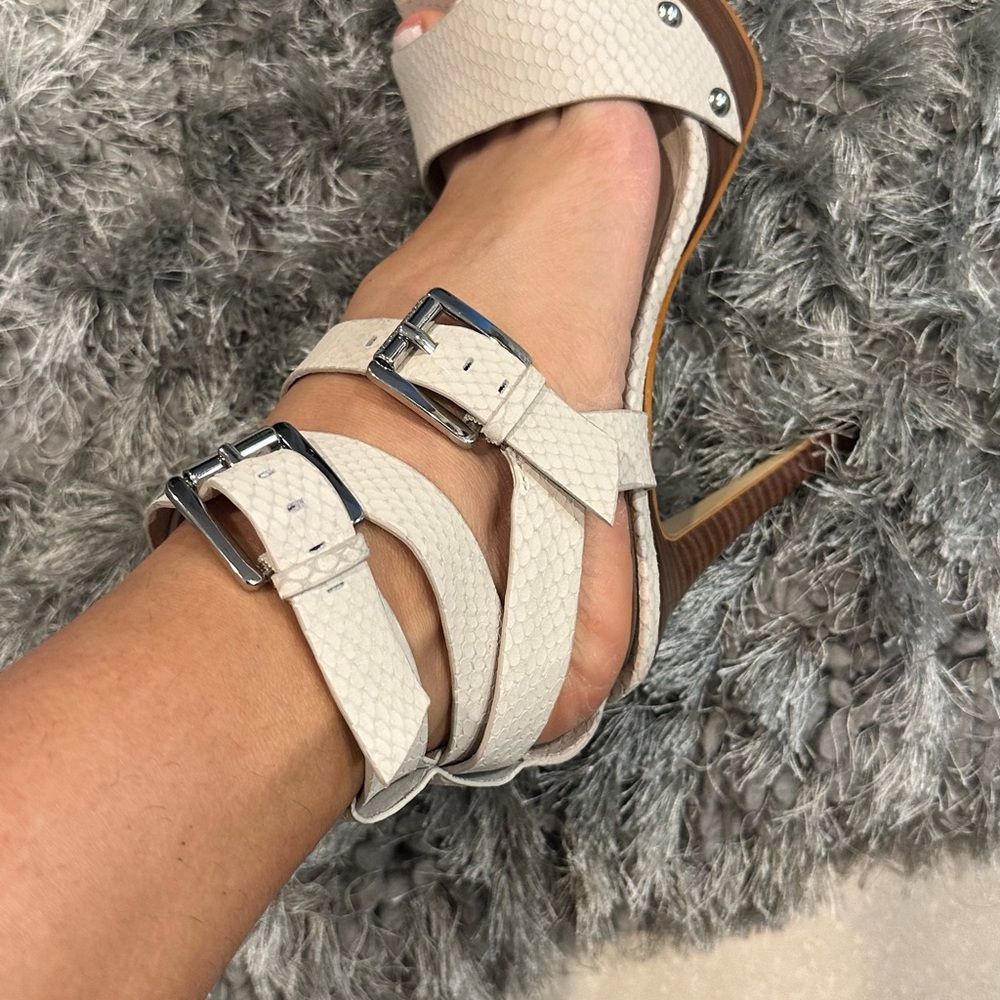 Michael Kors Ivory Textured Leather Platform Heels - Picture 2 of 4